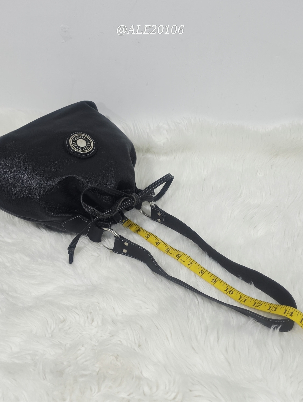 Harley-Davidson Black Leather Bucket Bag Drawstring Crossbody Purse - Picture 7 of 16